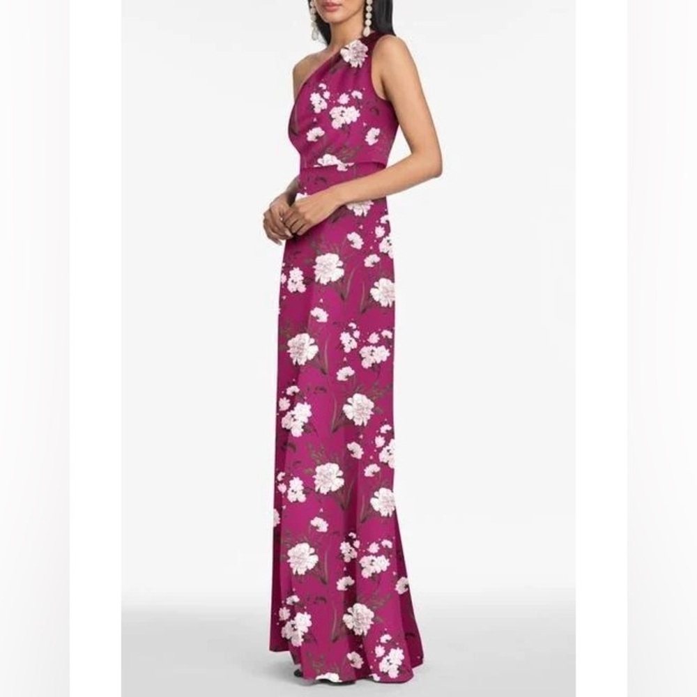Sachin and Babi Delphine floral crepe satin one shoulder maxi dress in red